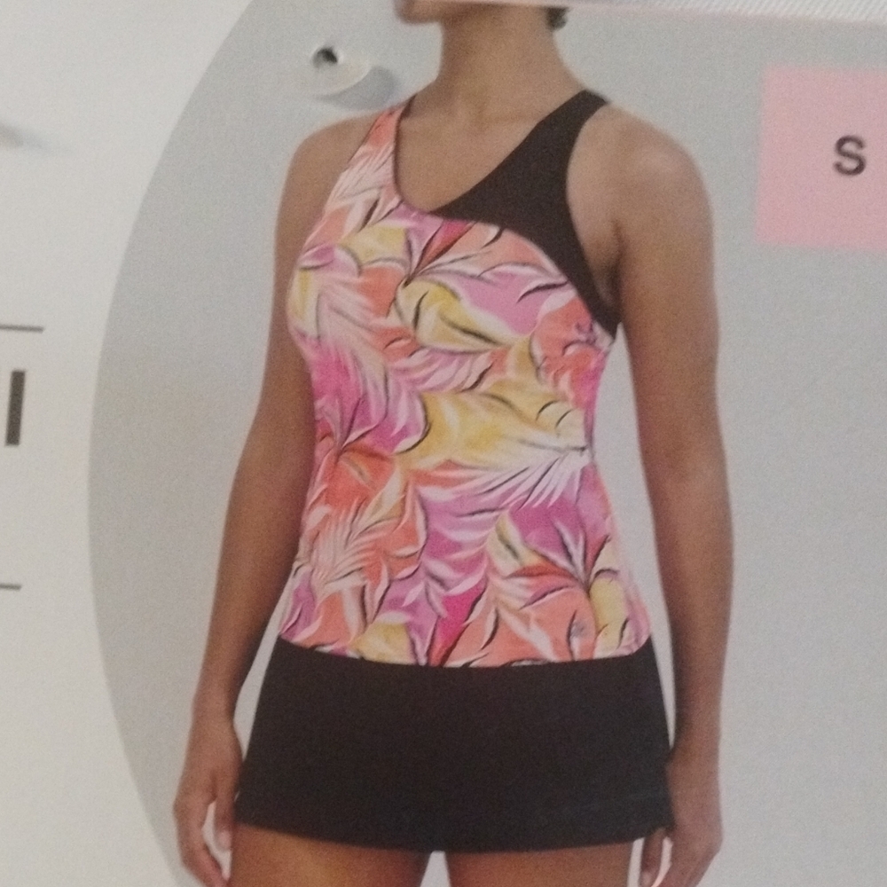 NWT Zeroxporus 2 Pc Pink and Black Women's Tankini Swim Set Size Small